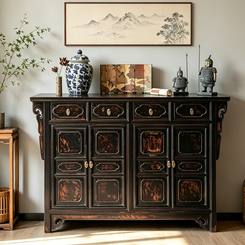 Armoire d'entrée Mid-Century noire patinée