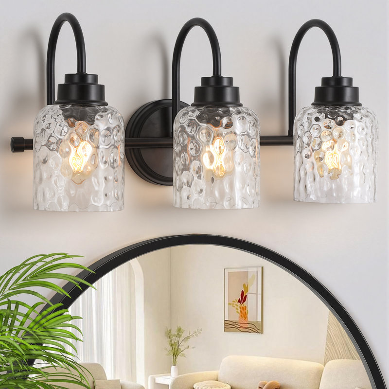 3-Light Vanity Light Cylindrical Glass Bathroom Wall Sconces, Matte Black