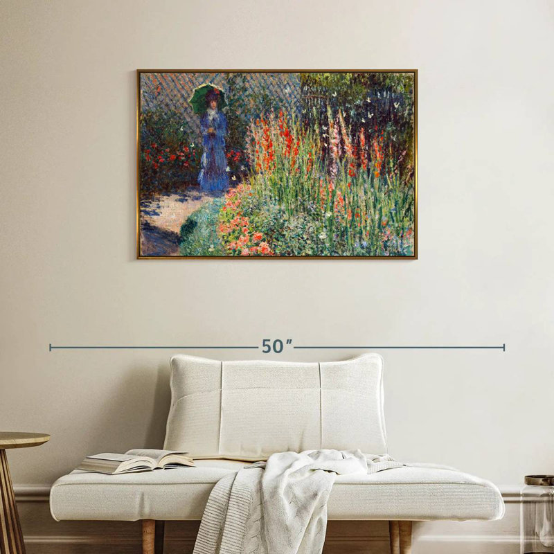 Lit à fleurs arrondi 1876, Cadre flottant doré, 37 po x 25 po