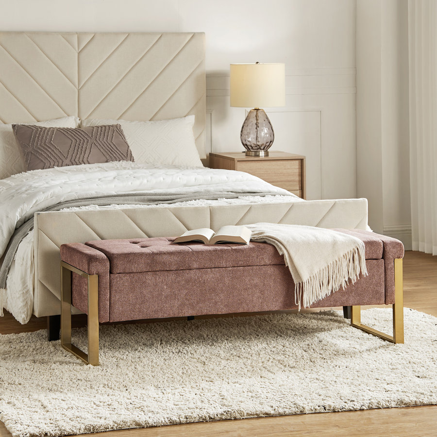 Shanieka 55.3'' W Modern Upholstered Flip Top Storage Bench with Button-Tufted and Metal Foots