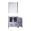 Meuble-lavabo gris foncé de 107 cm de large, armoire latérale, comptoir en céramique blanche, miroir de 71 cm, fermeture amortie, cinq tiroirs et un tiroir intérieur anti-rayures, mécanisme de fermeture, rangement, dessus