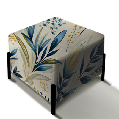Sandy Beige Coastal Blue I - Plants Square Ottoman