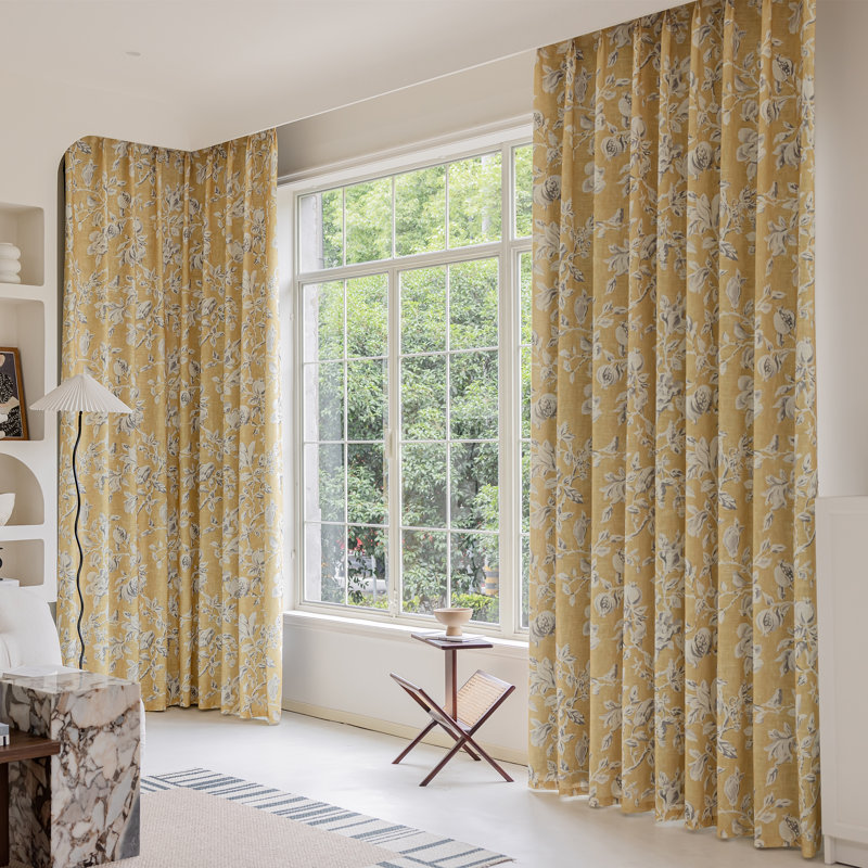 Amelia Linen Blend Semi-Sheer Curtain Panel Pair (Set of 2), 50" W x 84" L, Yellow