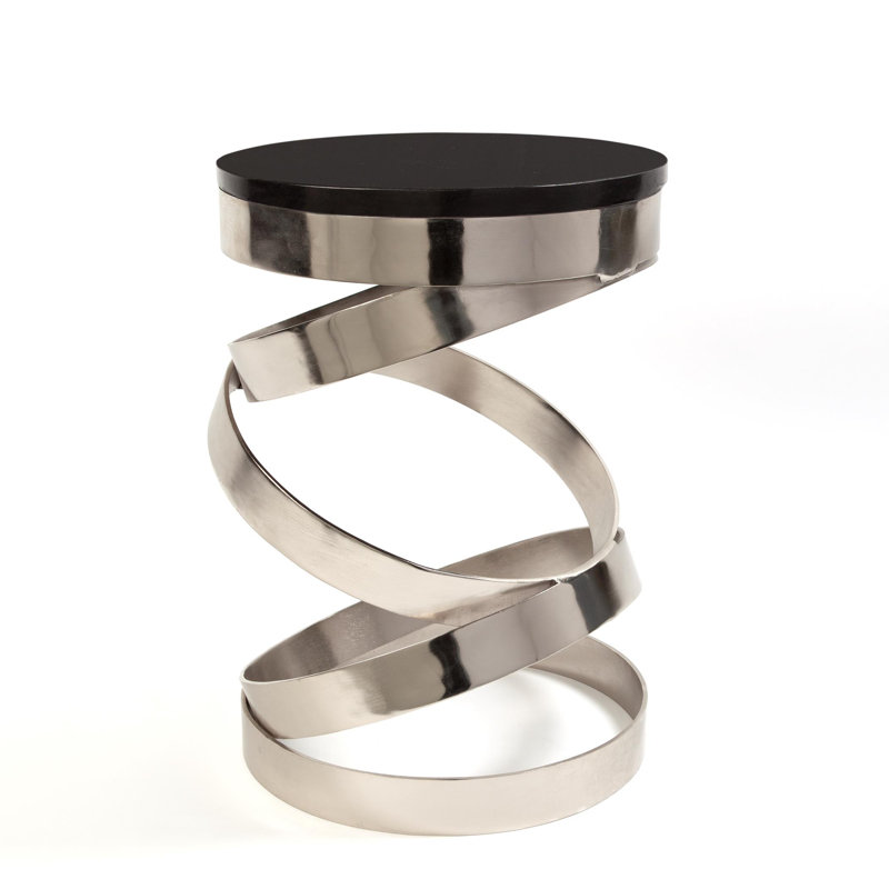 White Marble and Gold Spiral Accent Table