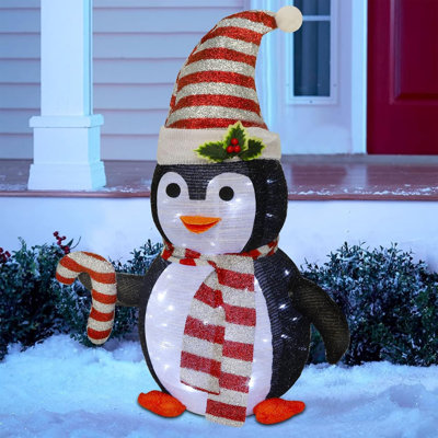Pingouin de Noël 2,5 pi avec lumières DEL intégrées, pingouin escamotable pré-éclairé pour décoration intérieure et extérieure