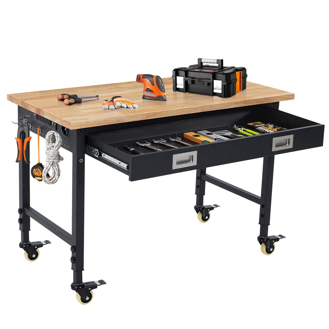 48'' W Manufactured Wood Top Height-Adjustable Workbench with Wheels WFX Utility™