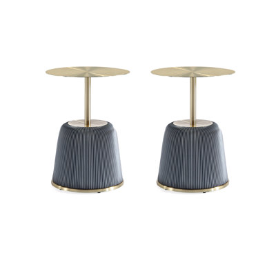 Anderson Modern Vegan Leather Upholstered End Table with Stainless Steel Top in Gray