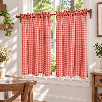 Dual-Mount Linen Blend Window Valance with Hook-and-Loop Fastener and Rod Pocket,2 Panels Set