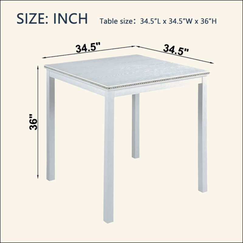 Table de salle à manger à hauteur de comptoir pour 4 personnes - Structure en bois massif + embellissement en diamant écrasé, plateau en faux grain de bois imperméable, capacité de 330 lb pour la cuisine / salle à manger de petit espace