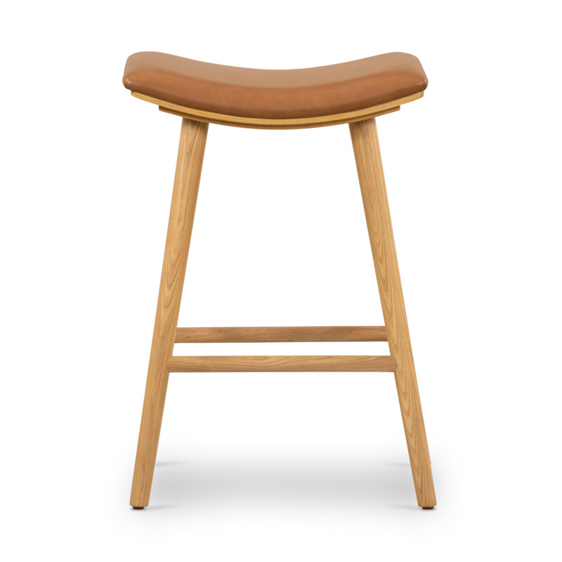 Union Wallis Belfast Solid Wood Stool, Faux Leather - Sierra Butterscotch/Smoked Natural, Counter Stool (26" Seat Height)