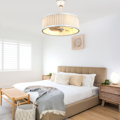 20" 7-Blade Drum Ceiling Fan Caged Fan with Light, 6 Speeds Fandelier Ceiling Fan Bedroom Ceiling Fan