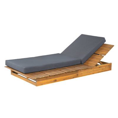 Acacia Wood Chaise Lounge with Cushion and 3-Position Recline