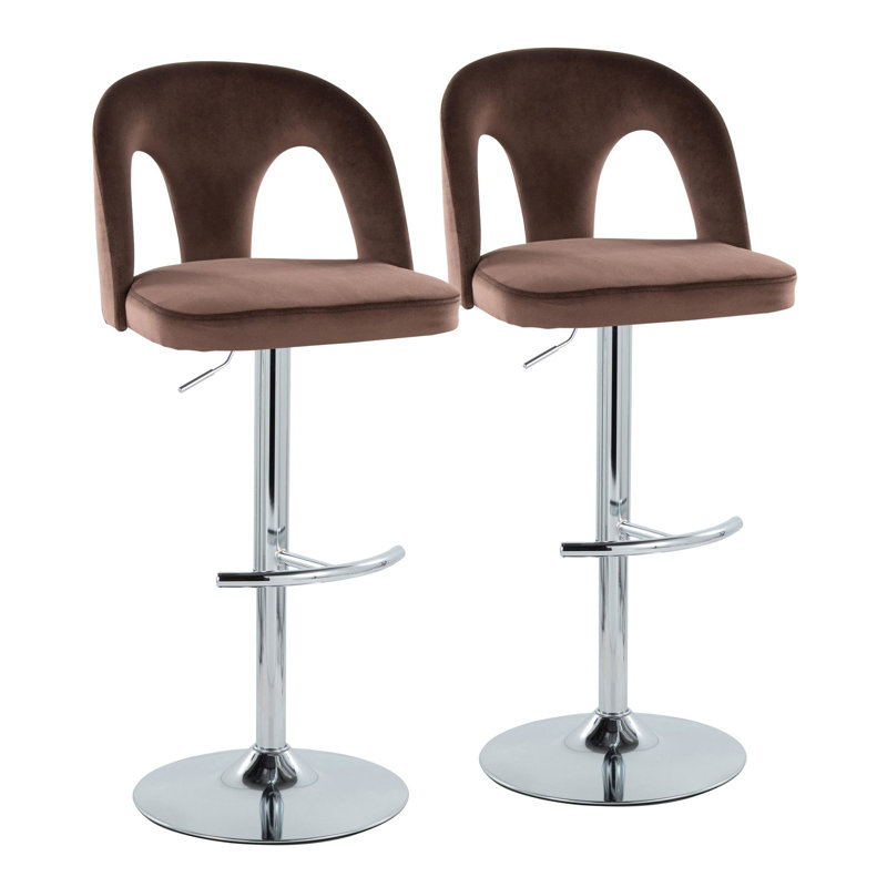 Ensemble de 2 tabourets de bar réglables Ava, Velours espresso, Chrome chrome