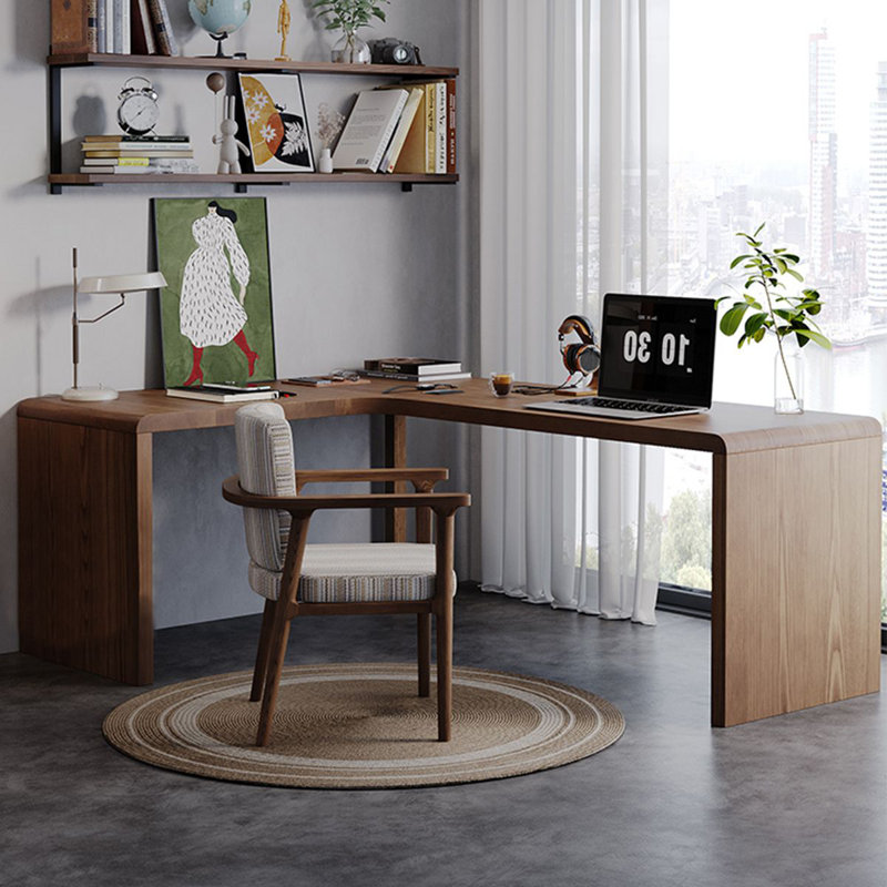 Walnut L-Shaped Solid Wood desk, 29.53" H x 62.99" W x 47.24" D, Left Hand Facing