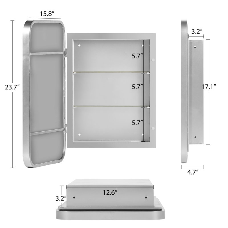 Bungert 16'' W 24'' H Framed Medicine Cabinet, Silver