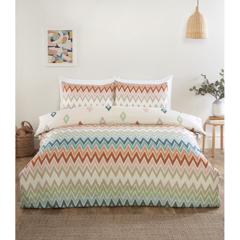 Reike Microfiber Chevron Duvet Cover Set with Pillowcases, Double Duvet Cover + 2 Standard Pillowcases