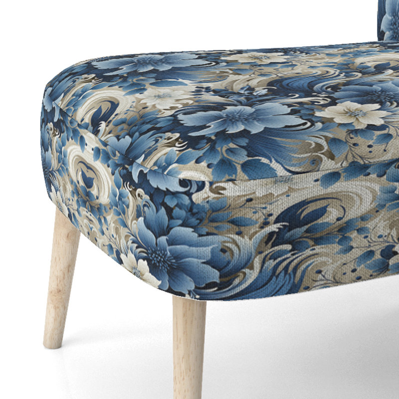 Chaise d'appoint rembourrée Cottage A, Motif victorien de tourbillons bleu de cobalt roma