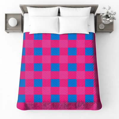 Couvre-lit matelassé à carreaux rose et bleu