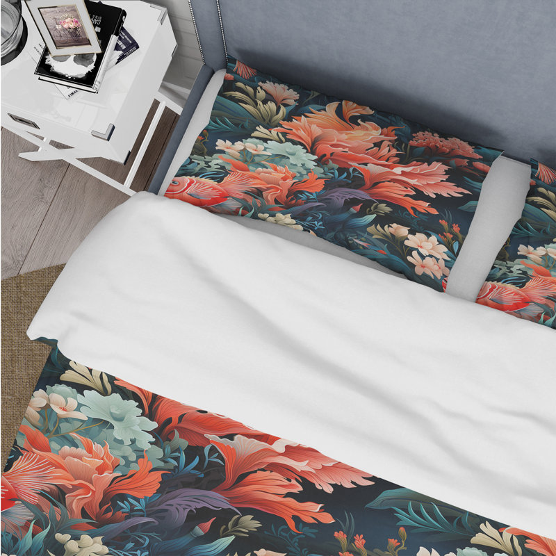 Oceanic Harmony Tropical Pattern II Floral Duvet Cover, King Duvet Cover + 2 King Shams