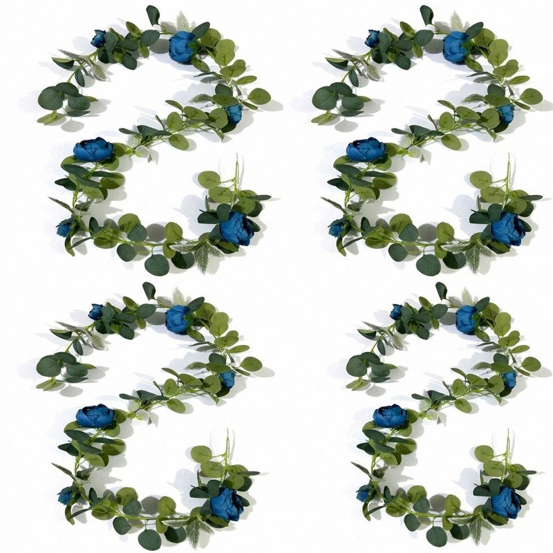 Paquet de 4 guirlandes de fleurs d'eucalyptus artificiel, Bleu