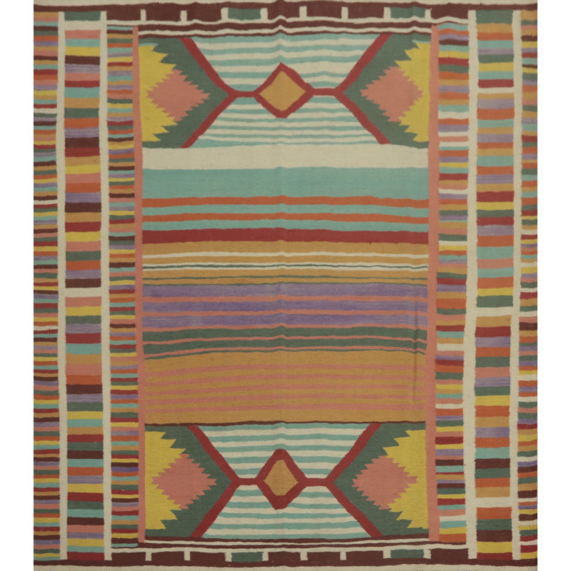 Tapis carré rayé en laine Kilim 7 x 7