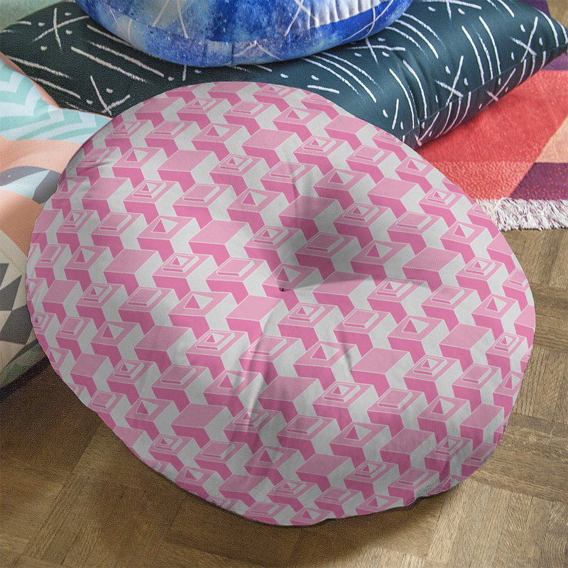 Coussin de sol à motif de gratte-ciels classiques, 30 po x 30 po, Rose/blanc