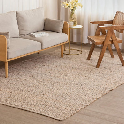 Tapis rectangulaire en jute de coton | 6 pi x 9 pi | Naturel | Tissé à la main, réversible, style maison de campagne boho, pour le salon, la chambre à coucher et la salle à manger