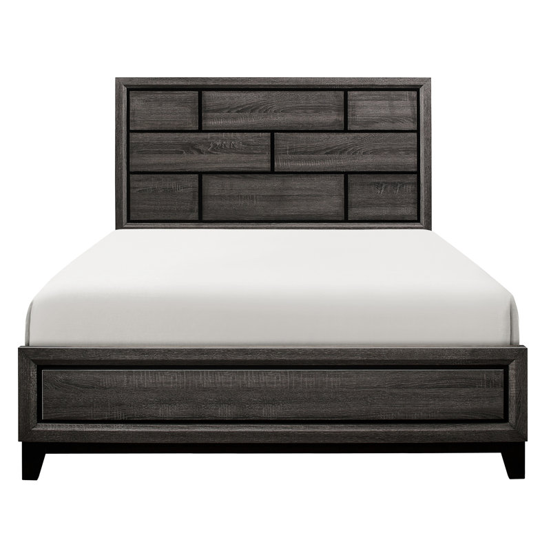 Grand lit moderne gris, structure en bois, tête de lit incluse et grand lit contemporain, meubles et sommier tapissier requis