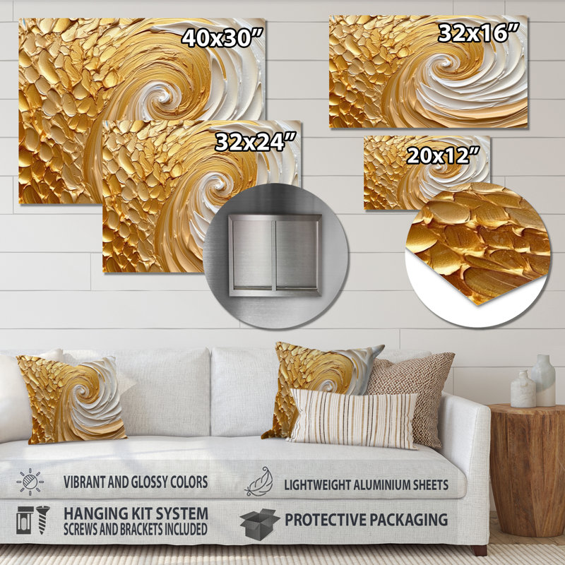 «Gold Eernal Swirl I», art mural spirales abstraites en métal, H 12 po x l 20 po