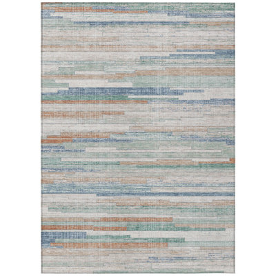 Tapis intérieur / extérieur 5 pi x 8 pi à rayures turquoise lavable