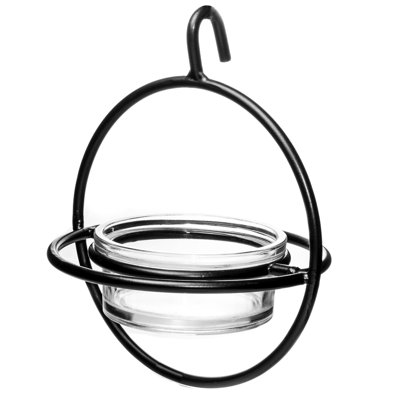 Mangeoire à oiseaux suspendue Zazu avec bol en verre transparent, perchoir, décoration extérieure pour patio de jardin
