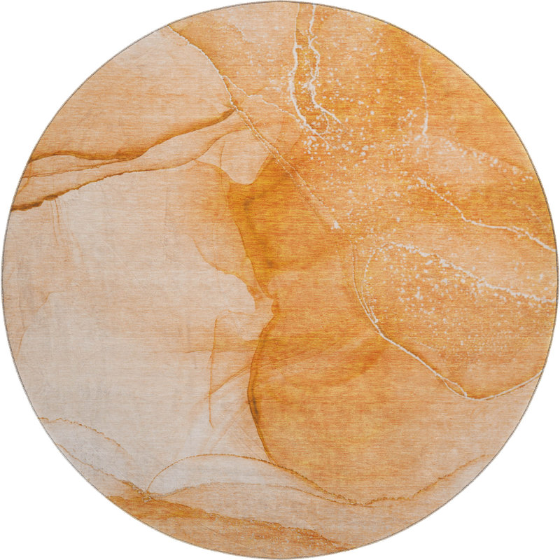 Premium Machine Washable Cerrito AMF507 Orange Rug, Round 8'