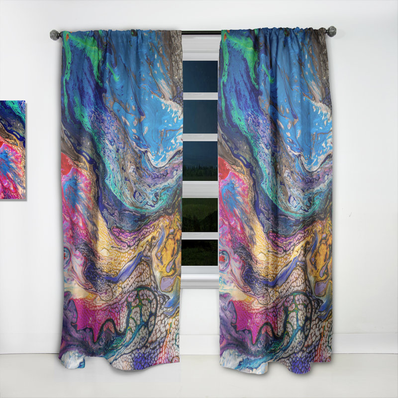 Rouge rouge bleu et jaune Art Marble Art - Rideau abstrait - Velours obscurcissant - 1 panneau, L 52 po x L 90 po