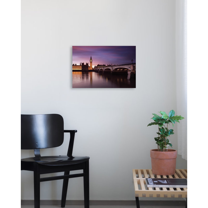 London View over the Thames Westminster Bridge - reproduction de photo sur papier, H 24 po x l 36 po x P 0,1 po