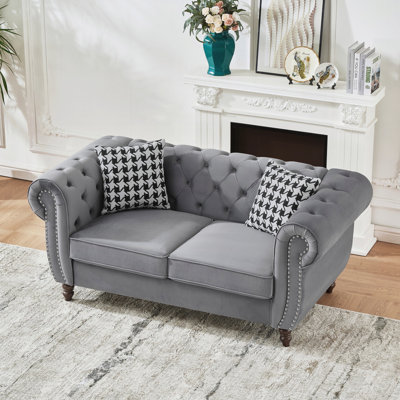 Canapé Chesterfield en velours avec accoudoirs arrondis et clous décoratifs, canapé 2 places de style moderne du milieu du siècle, idéal pour le salon.