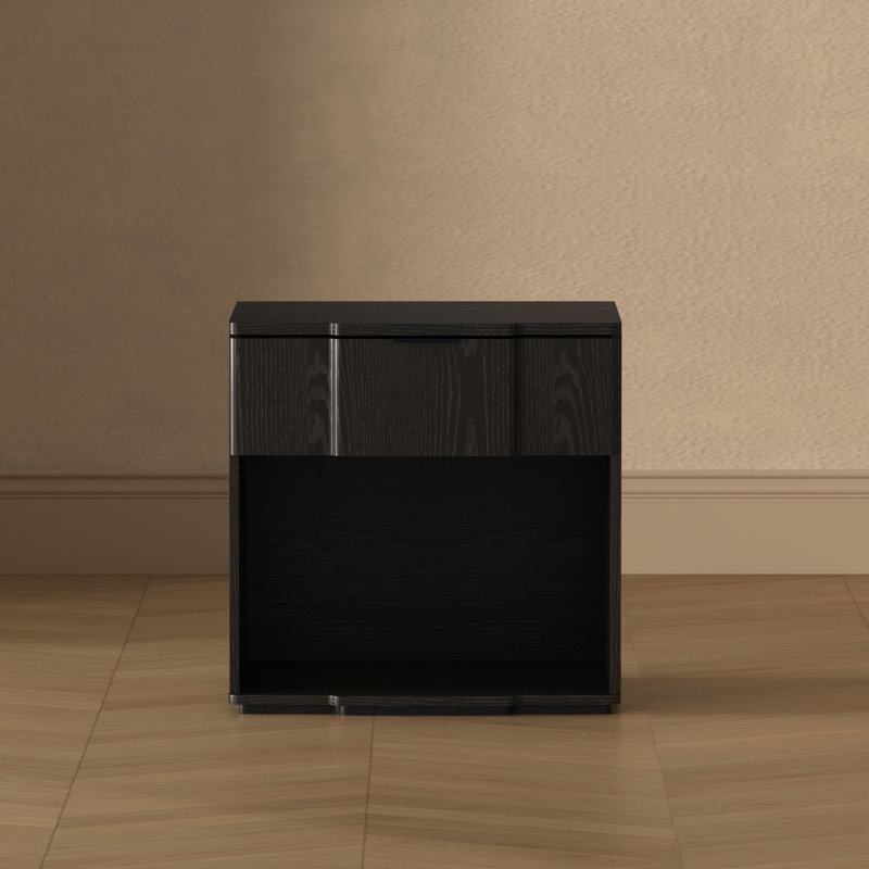 Clive 22" Mid-Century Modern 1-Drawer Nightstand in Black, Black