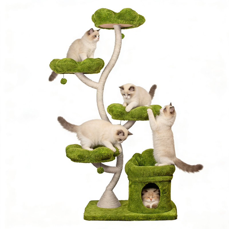 Tour pour arbre à chat avec lit pour chat et cachette, arbre à chat à 4 couches avec poteau à griffes, housses amovibles et lavables