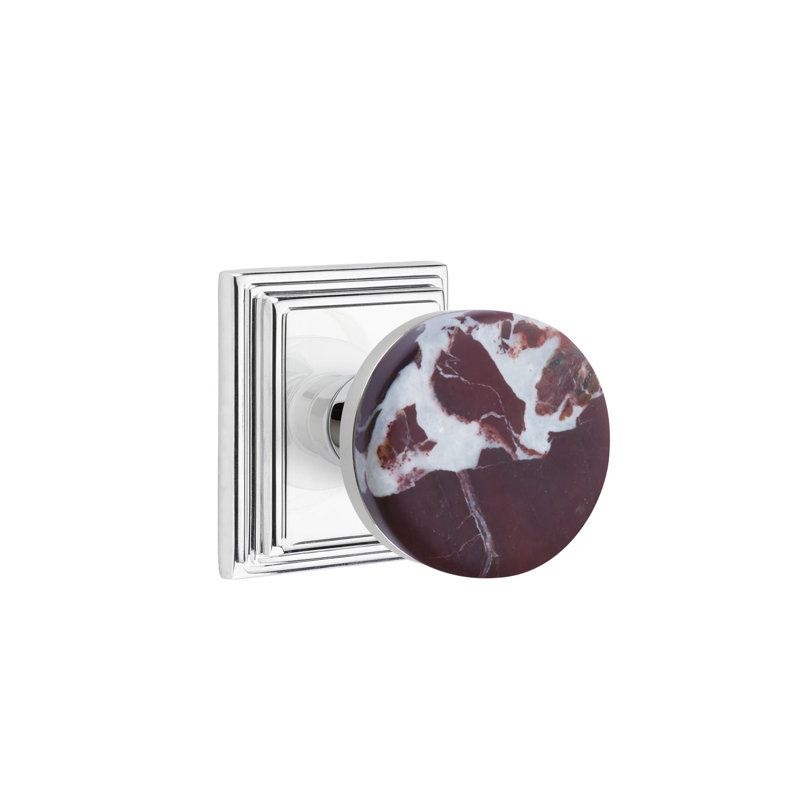 Ensemble de faux boutons Emtek Select avec rosette Wilshire et tige conique, bouton en marbre Rosso Levanto, Chrome poli