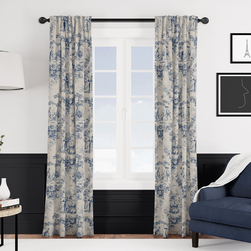 Provence 100% Cotton Toile Room Darkening Rod Pocket Single Curtain Panel, 50" W x 96" L