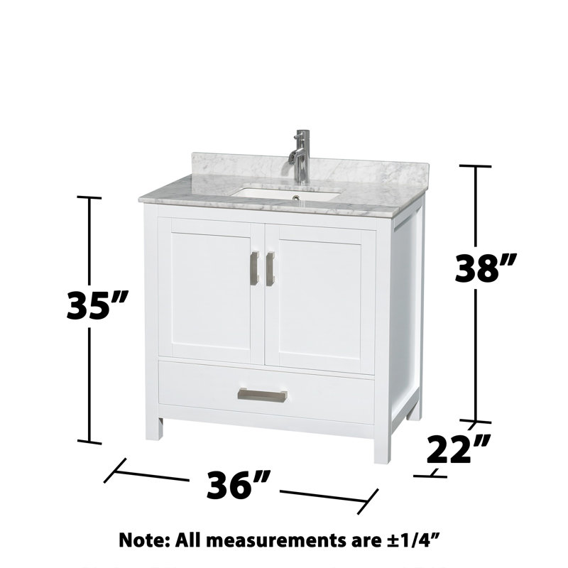 Sheffield 36" Single Bathroom Vanity Set with Mirror, White Carrara Marble, Dark Gray, Single Hole