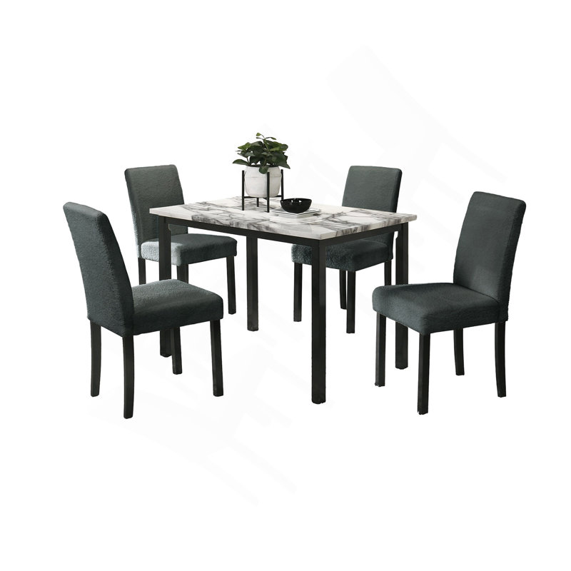 Laine, tissu, chaises, plateau en faux marbre, ensemble de salle à manger 5 pièces, ensemble de salle à manger, coussins de salle à manger, chaises rembourrées 4 fois