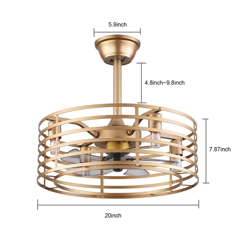 Ventilateur de plafond 20 po à 5 pales avec télécommande et ensemble d'éclairage inclus Jonnika, Or