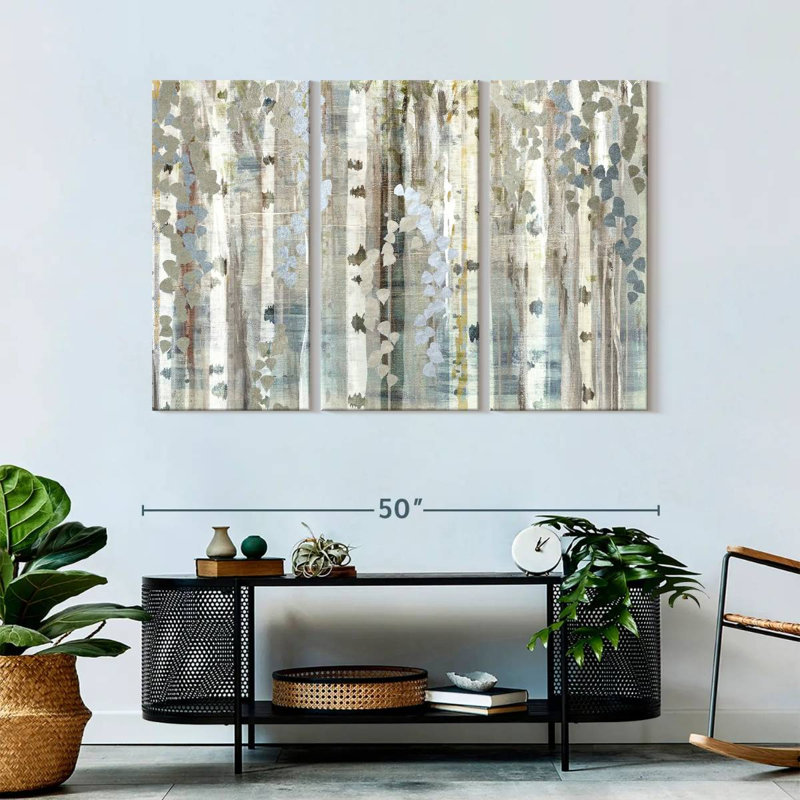 «Birch Wood Meadow», 3 pièces sur toile, H 32 po x l 50 po x P 1,25 po