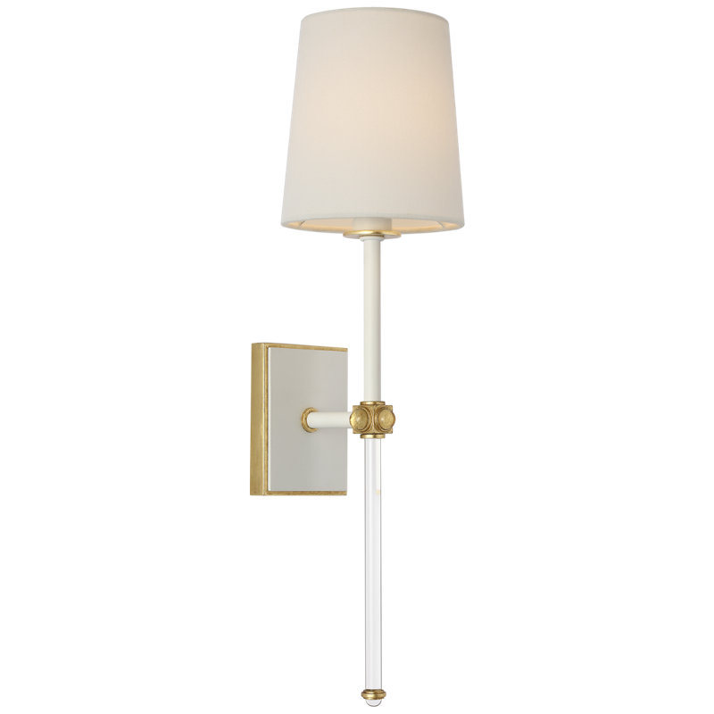Julie Neill Lucia 21" Cordless Sconce with Linen Shade, Matte White/ Crystal