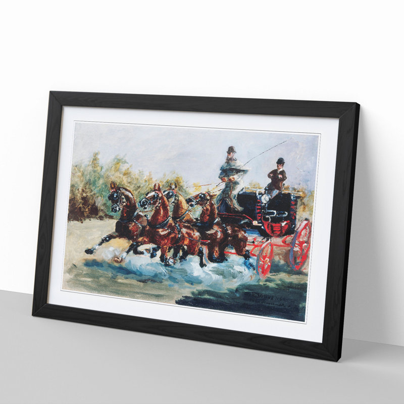 Horses with Cart by Henri de Toulouse-Lautrec - Picture Frame Painting, 36cm H x 48cm W x 2cm D, Black Framed