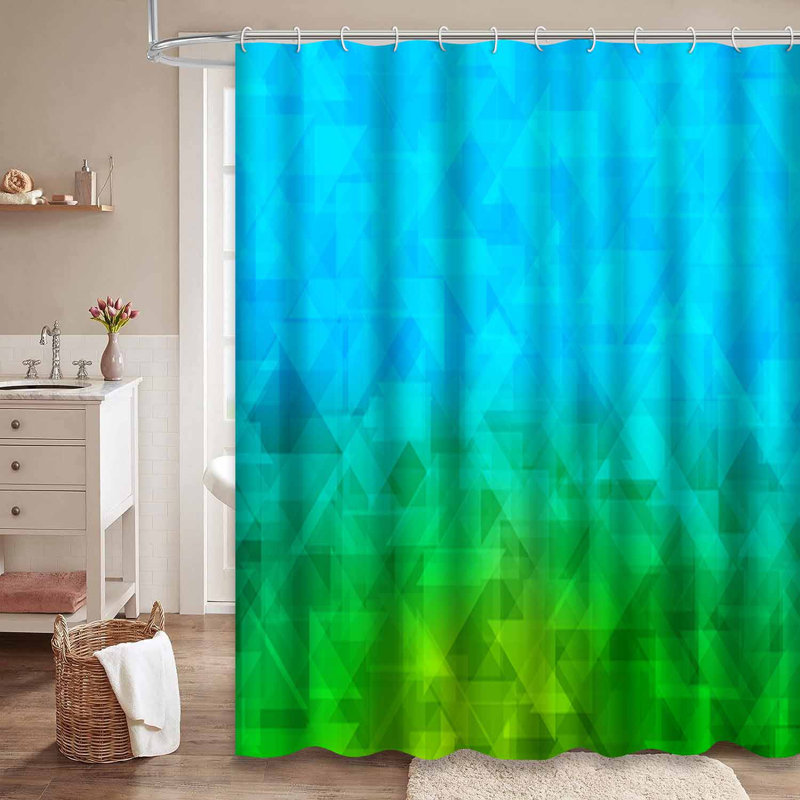 Rideau de douche hexagonal bleu clair avec 12 crochets, L 72 po x l 84 po