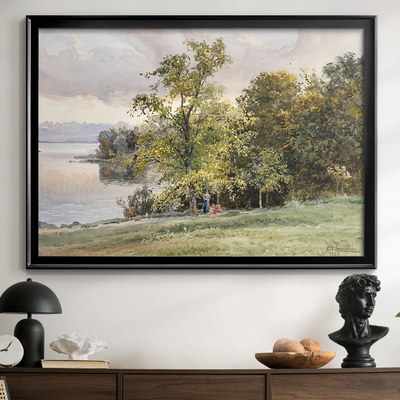 Paysage de lac-Edward Theodore Compton-galerie-1890, 26,5 x 36,5, Toile avec cadre, Black