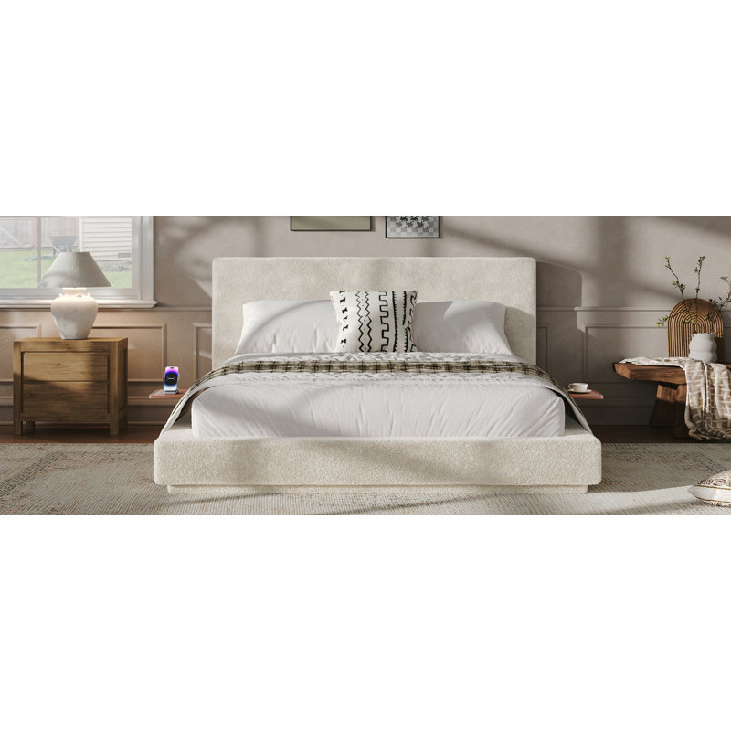 Bed Frame with Adjustable Sliding Side Table, Queen