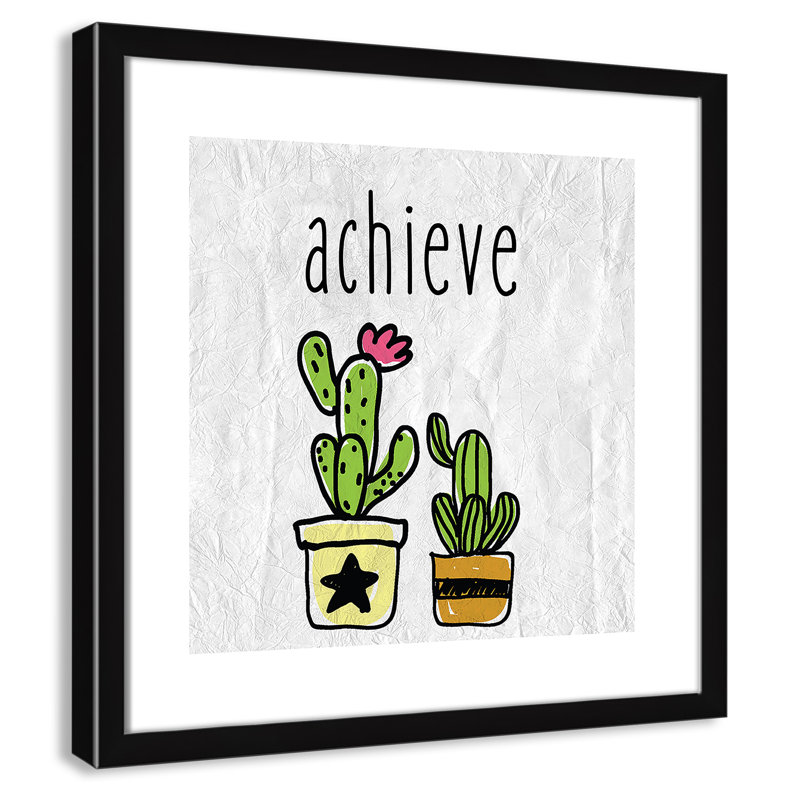 Impression sur papier Cacti C, Encadré de boîte noir, H 26,5 po x l 26,5 po x P 1,18 po