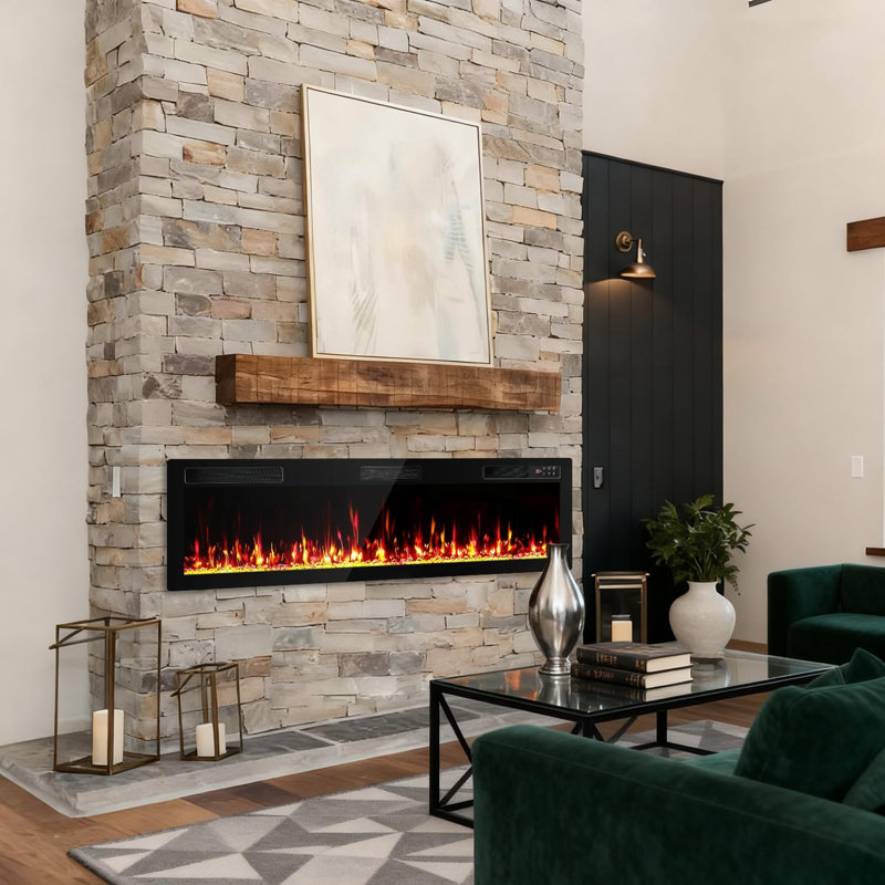 72" Ultra Thin Electric Fireplace，wall-mounted & Recessed Fireplace For Living Room & Indoor Decoration，remote Control，adjustable Flame Color And Brightness，750w/1500w